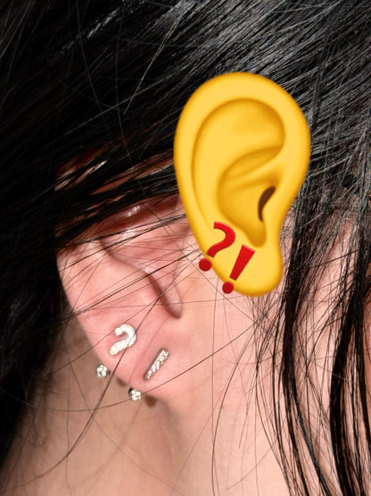 Question & Exclamation Mark Double Lobe Earrings Stack