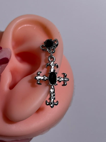 Obsidian Cross Helix Earrings