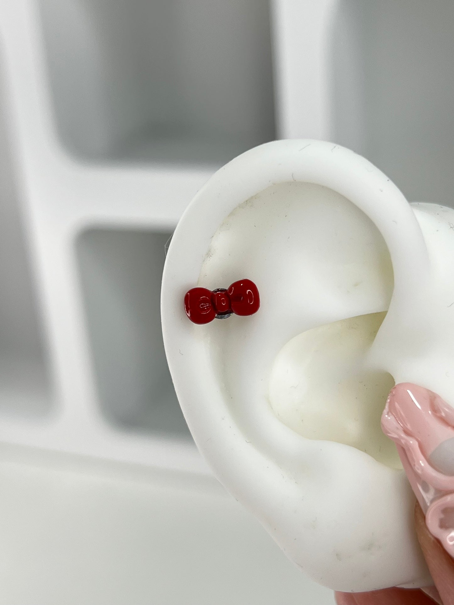 Red H-Kitty Bow Helix Earrings