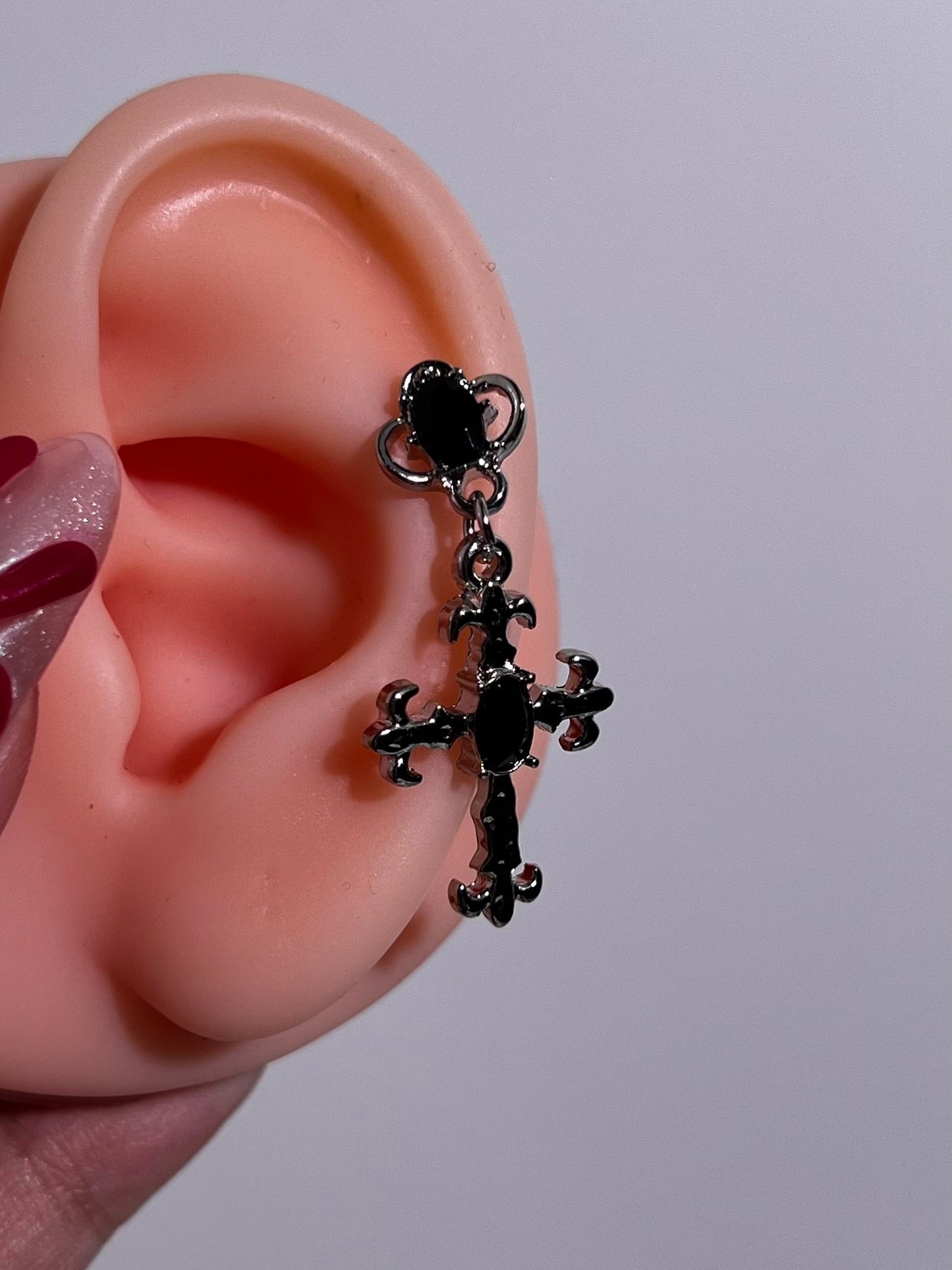 Obsidian Cross Helix Earrings