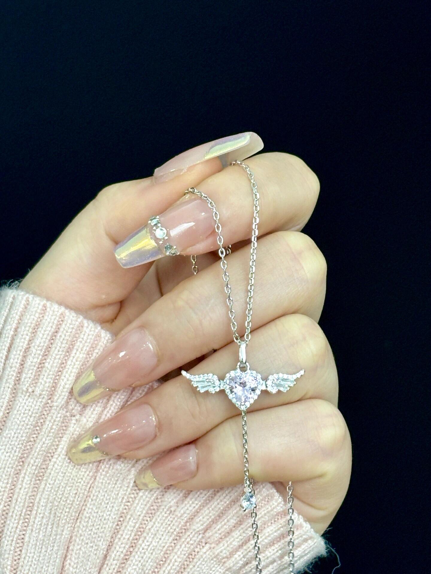 Pink Angel Heart Fidget Necklace