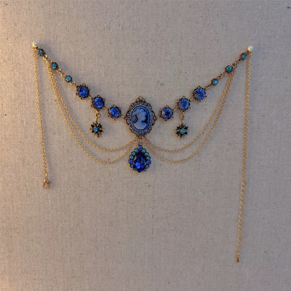 Gold Victorian Blue Teardrop Necklace