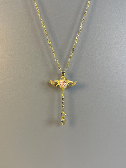 Pink Angel Heart Fidget Necklace