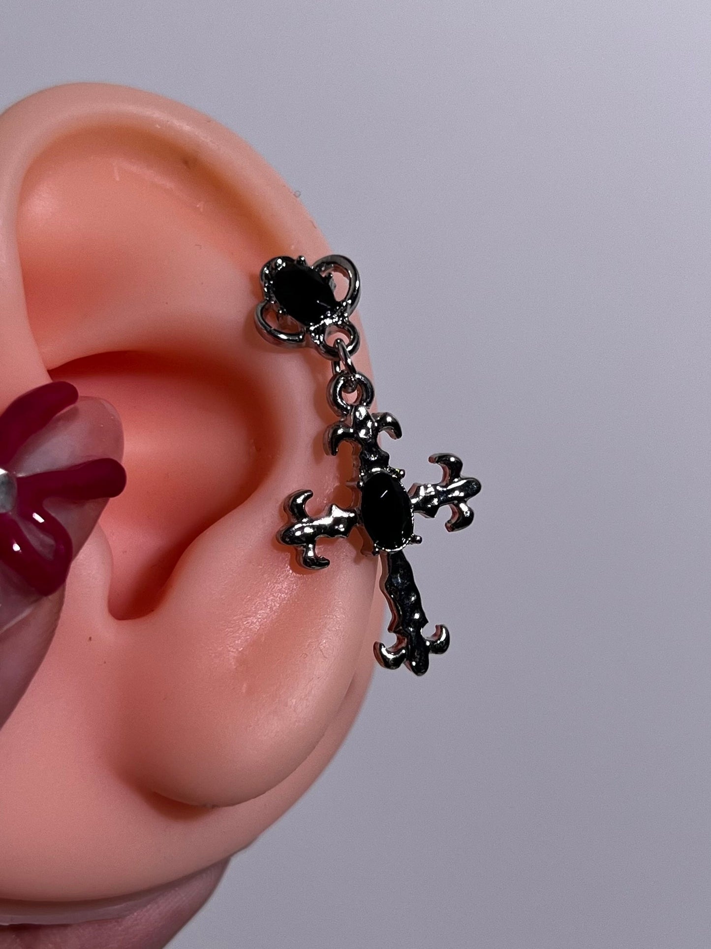 Obsidian Cross Helix Earrings