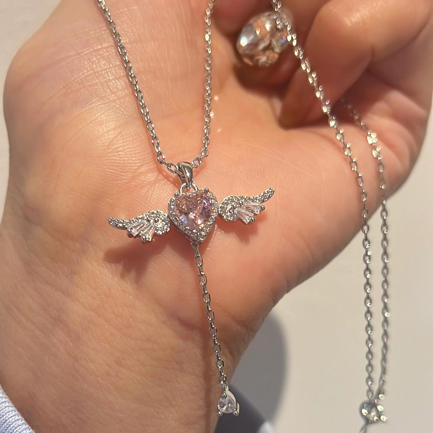 Pink Angel Heart Fidget Necklace