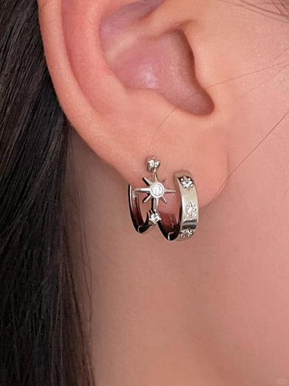 Twin Star Double Lobe Earring Stack