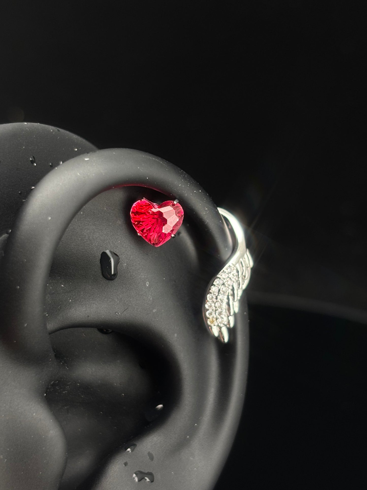 Red Heart Halo Wings Helix Earrings