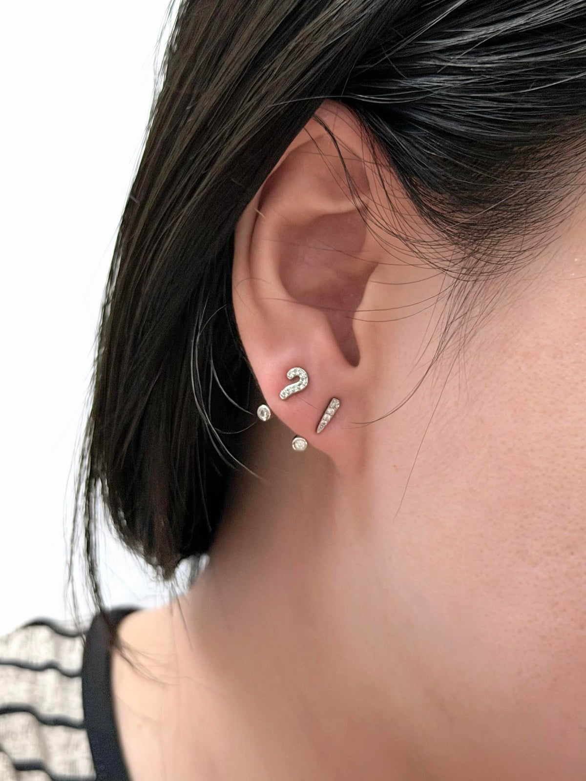 Question & Exclamation Mark Double Lobe Earrings Stack