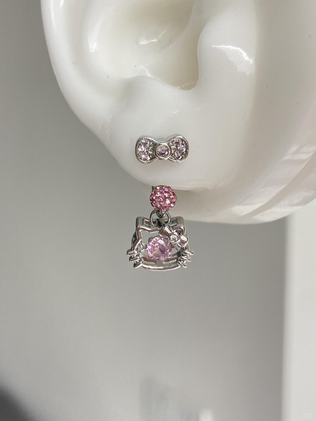 Bow Drop Kitty Earrings