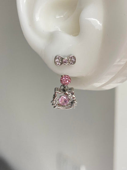 Bow Drop Kitty Earrings