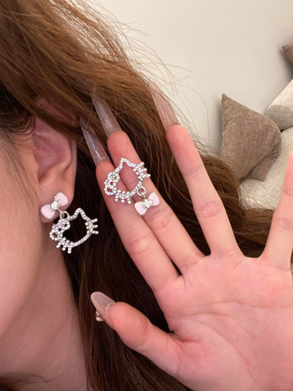 Sparkle Charm H Kitty Earrings