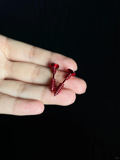 Red Screw Helix Earrings