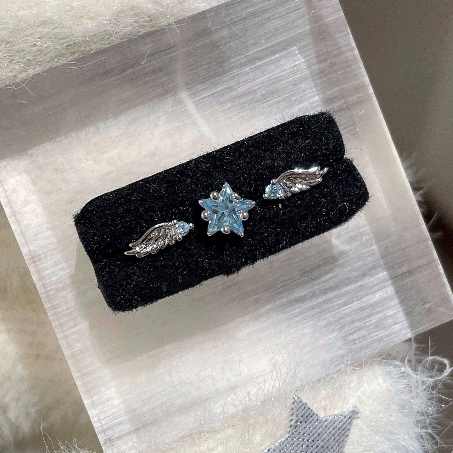 Blue Twilight Star Triple lobe Earring Stack