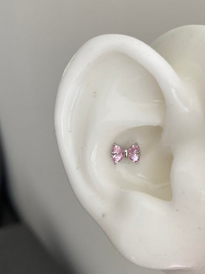 Peony Pink Bow Helix Earrings