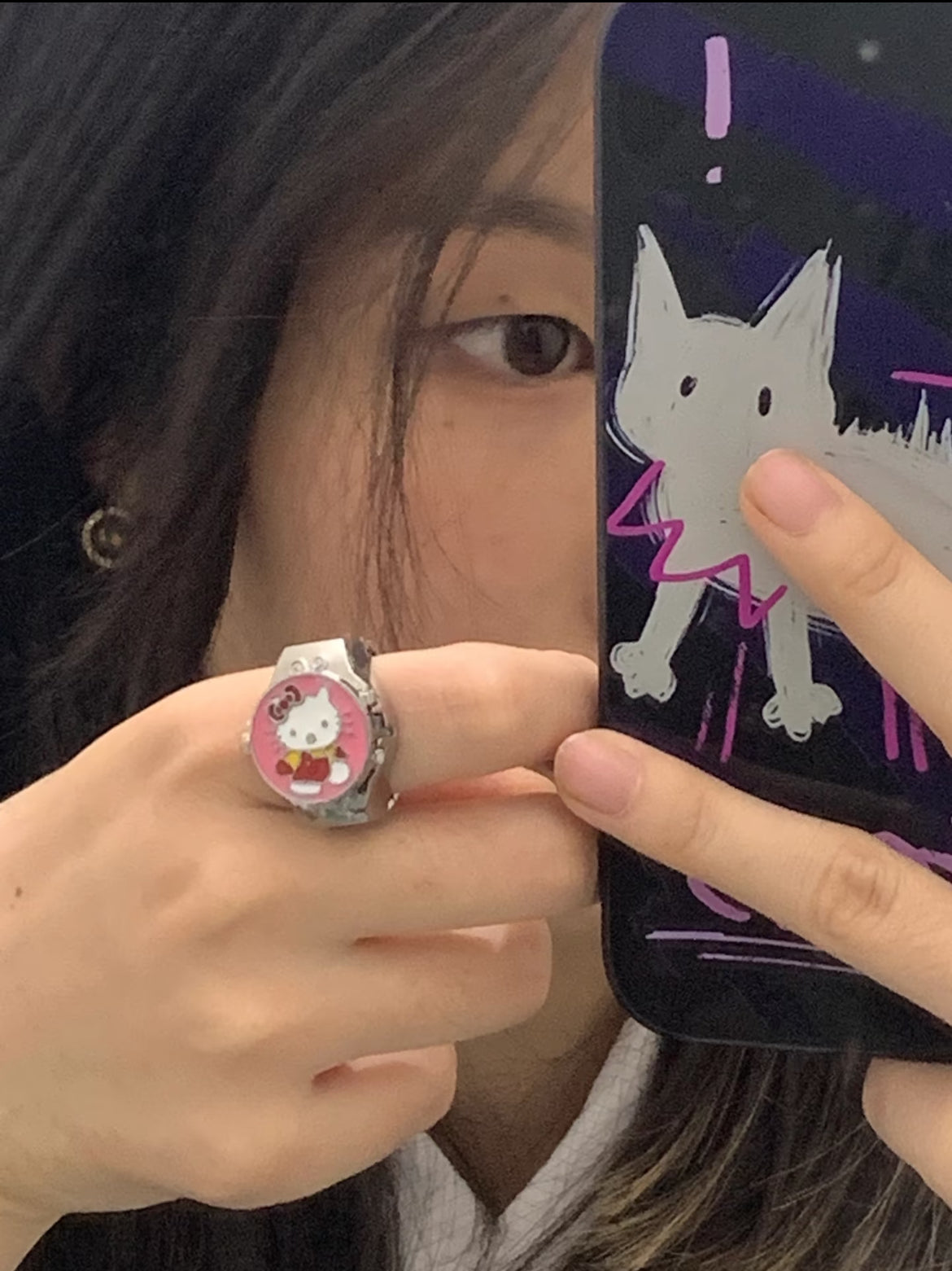 Pink Secret Time Kitty Watch Ring