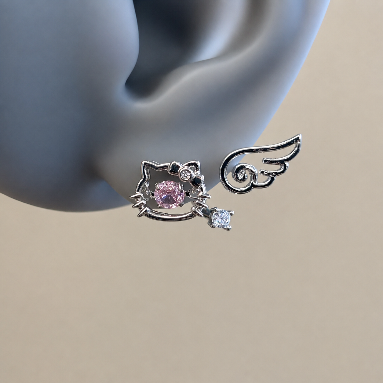 Angel Charm Kitty Helix Earrings