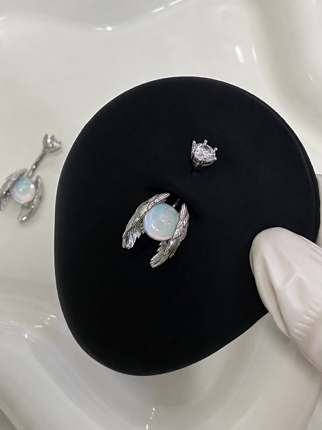 Silver Opal Wing Belly Ring