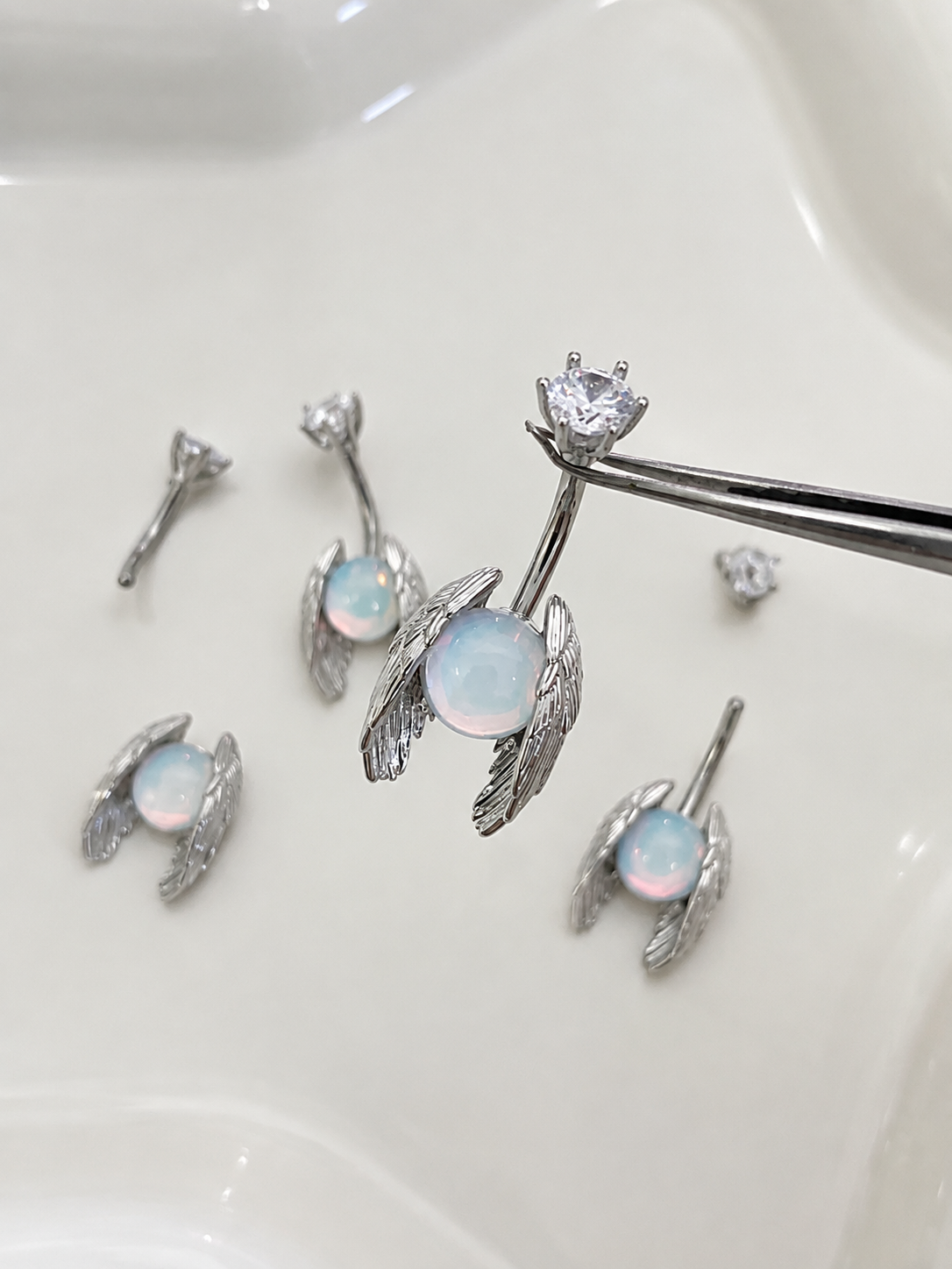 Silver Opal Wing Belly Ring