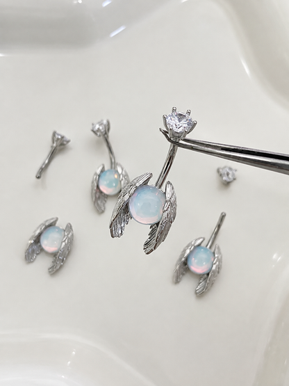 Silver Opal Wing Belly Ring