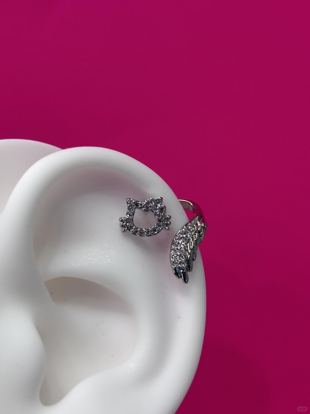 H Kitty Charm Wings Helix Earrings