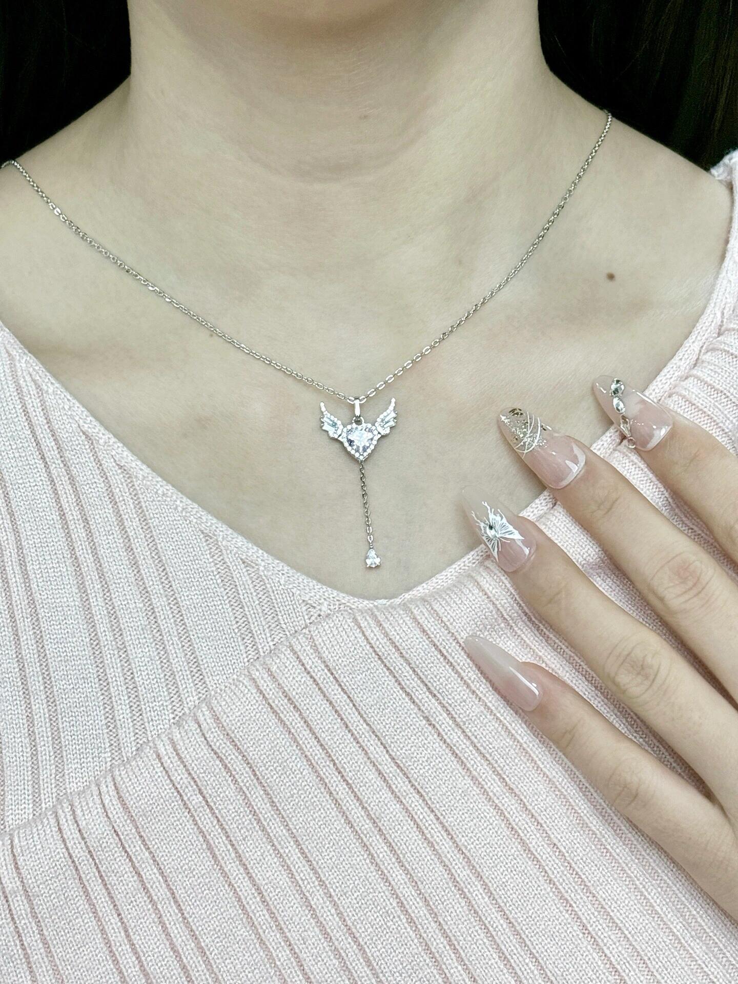 Pink Angel Heart Fidget Necklace