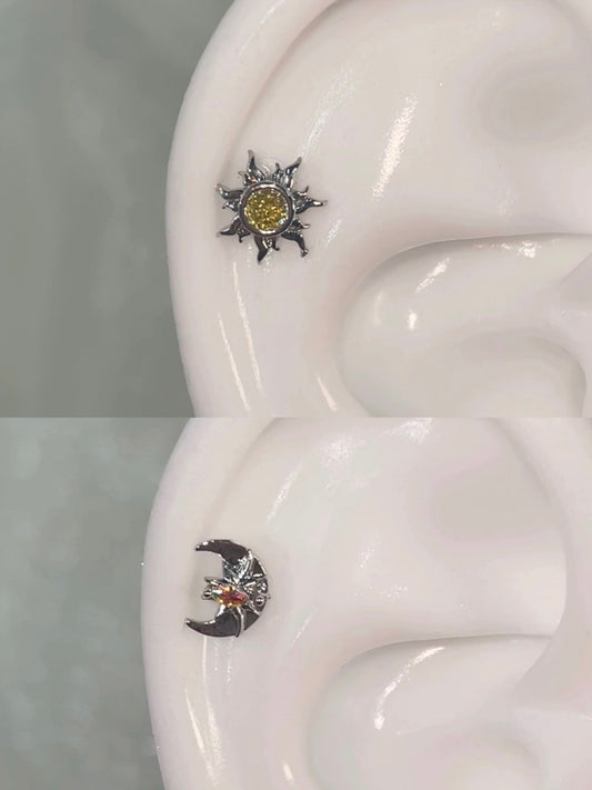 Radiant Sun & Moon Helix Earrings