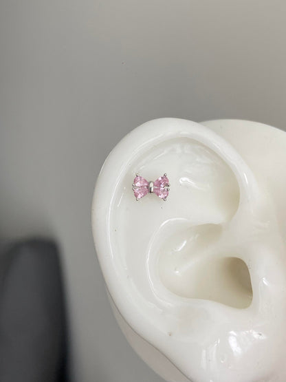 Peony Pink Bow Helix Earrings
