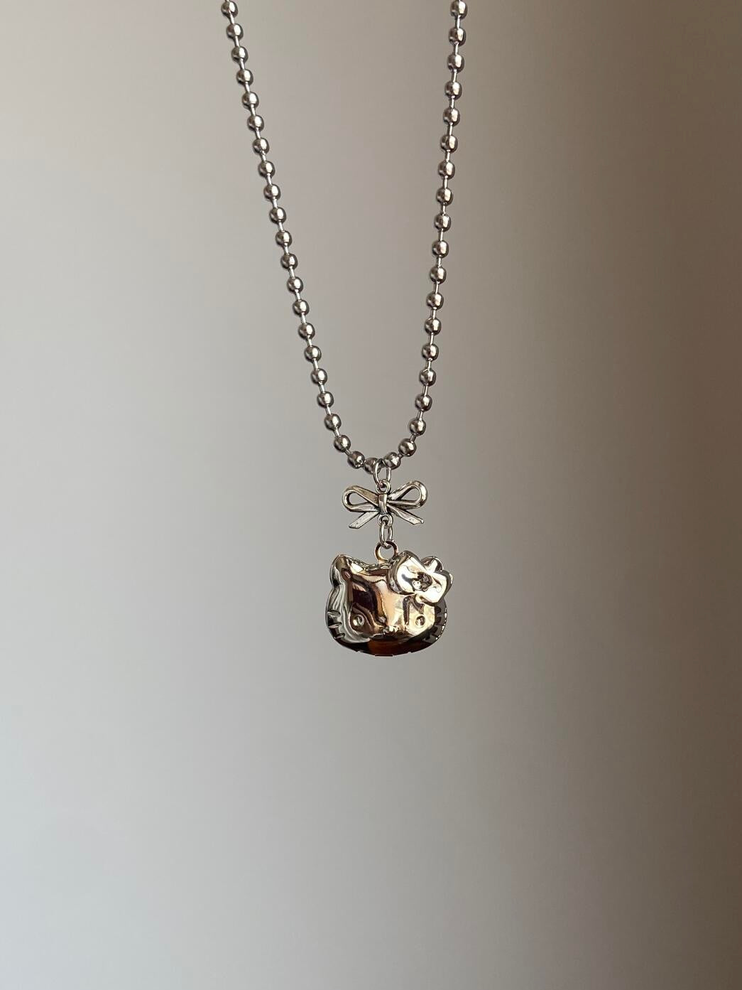 Kitty Bow Charm Locket Necklace
