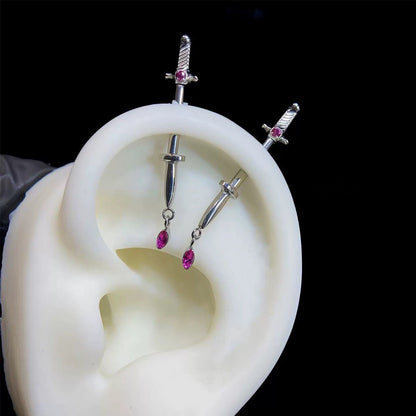 Crimson Daggers Vertical Helix Earrings