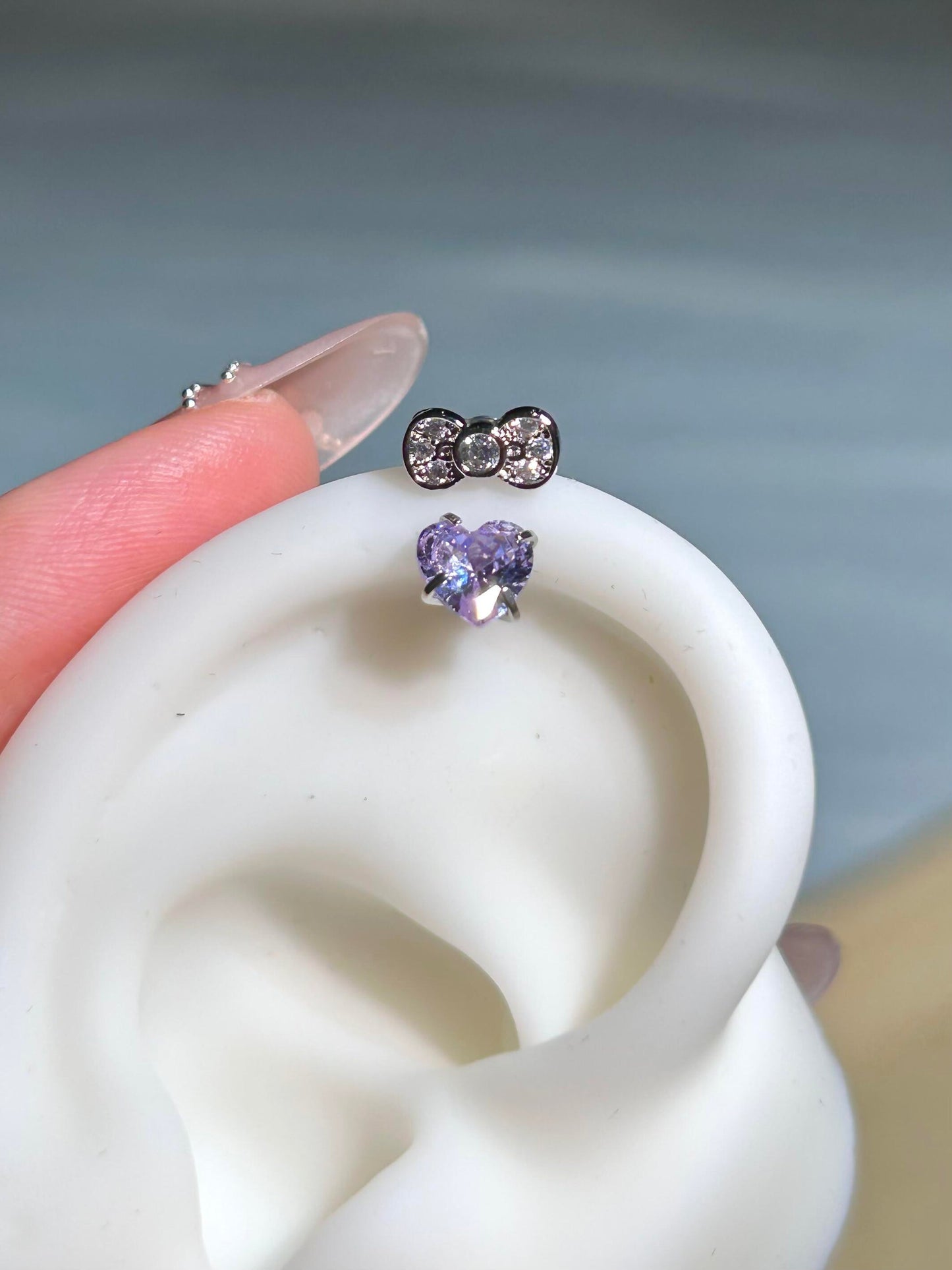 Purple Heart Kitty Helix Earrings