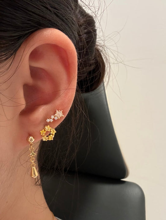 Gold Star & Wreath Stack Lobe Earrings