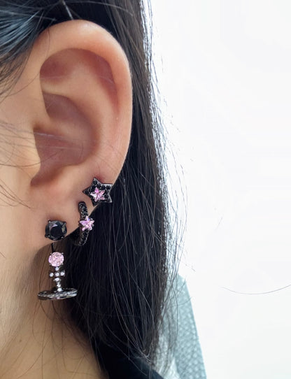 Black & Pink Celestial Tripple Lobe Earrings