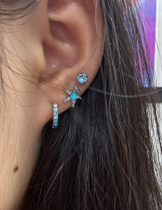 Blue Starfish Ocean Stack Lobe Earrings
