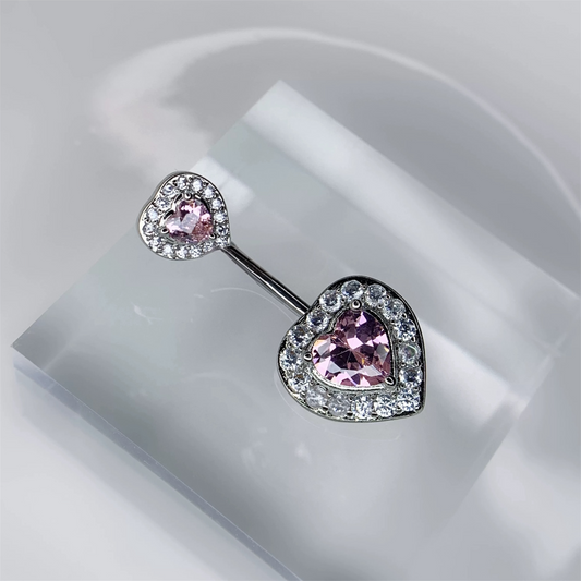 Pink Heart Pave Halo Belly Ring