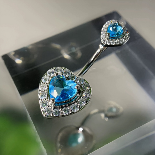 Blue Heart Pave Halo Belly Ring