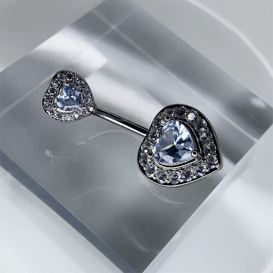 Silver Heart Pave Halo Belly Ring