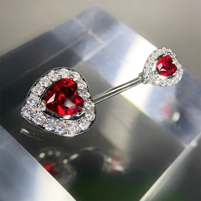 Red Heart Pave Halo Belly Ring