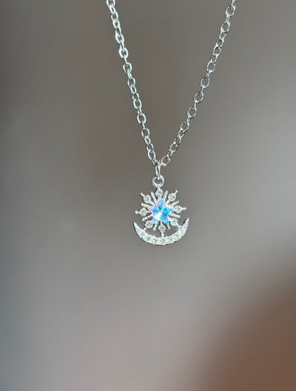 Silver Celestial Moon Star Necklace
