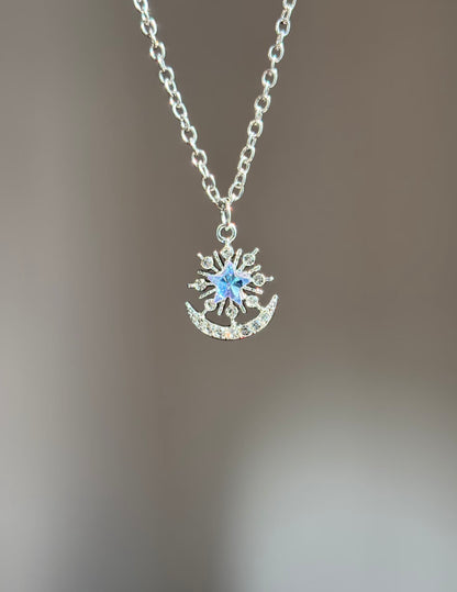Silver Celestial Moon Star Necklace