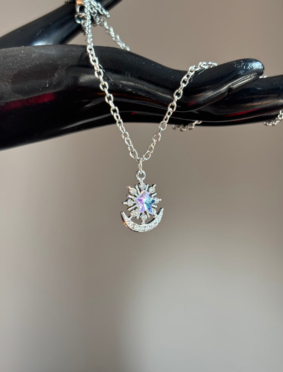 Silver Celestial Moon Star Necklace