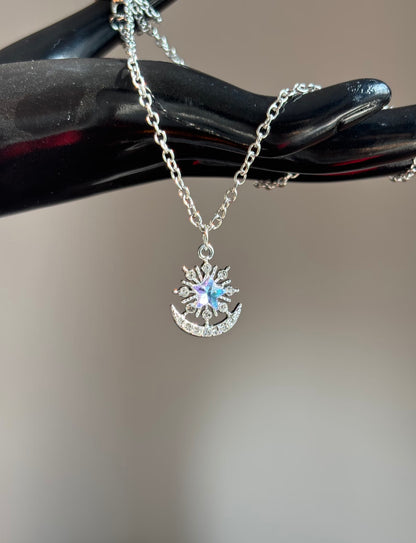 Silver Celestial Moon Star Necklace
