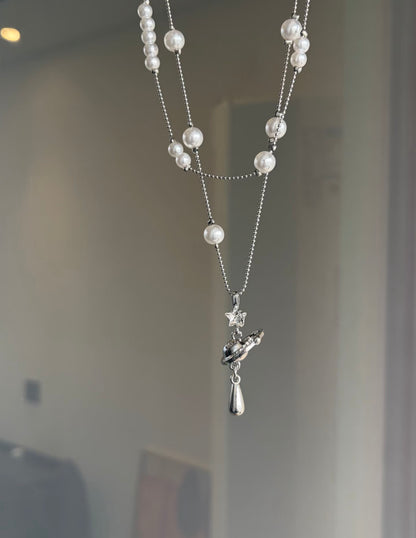 Silver Pearl Planet Necklace
