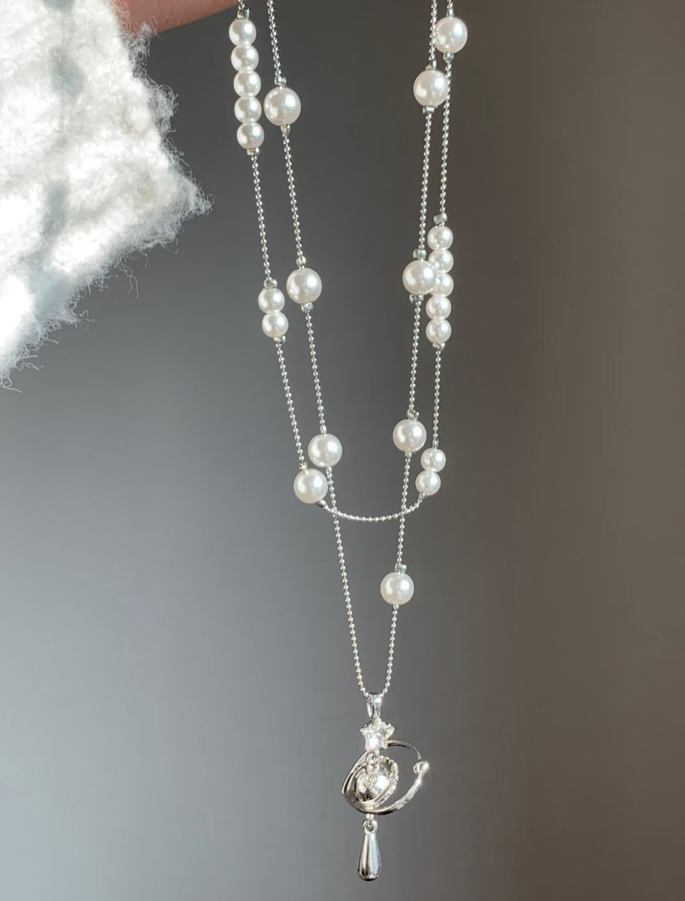 Silver Pearl Planet Necklace