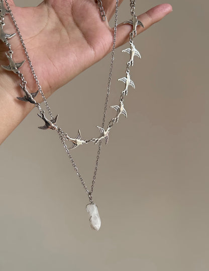Silver Flying Swallow Necklace
