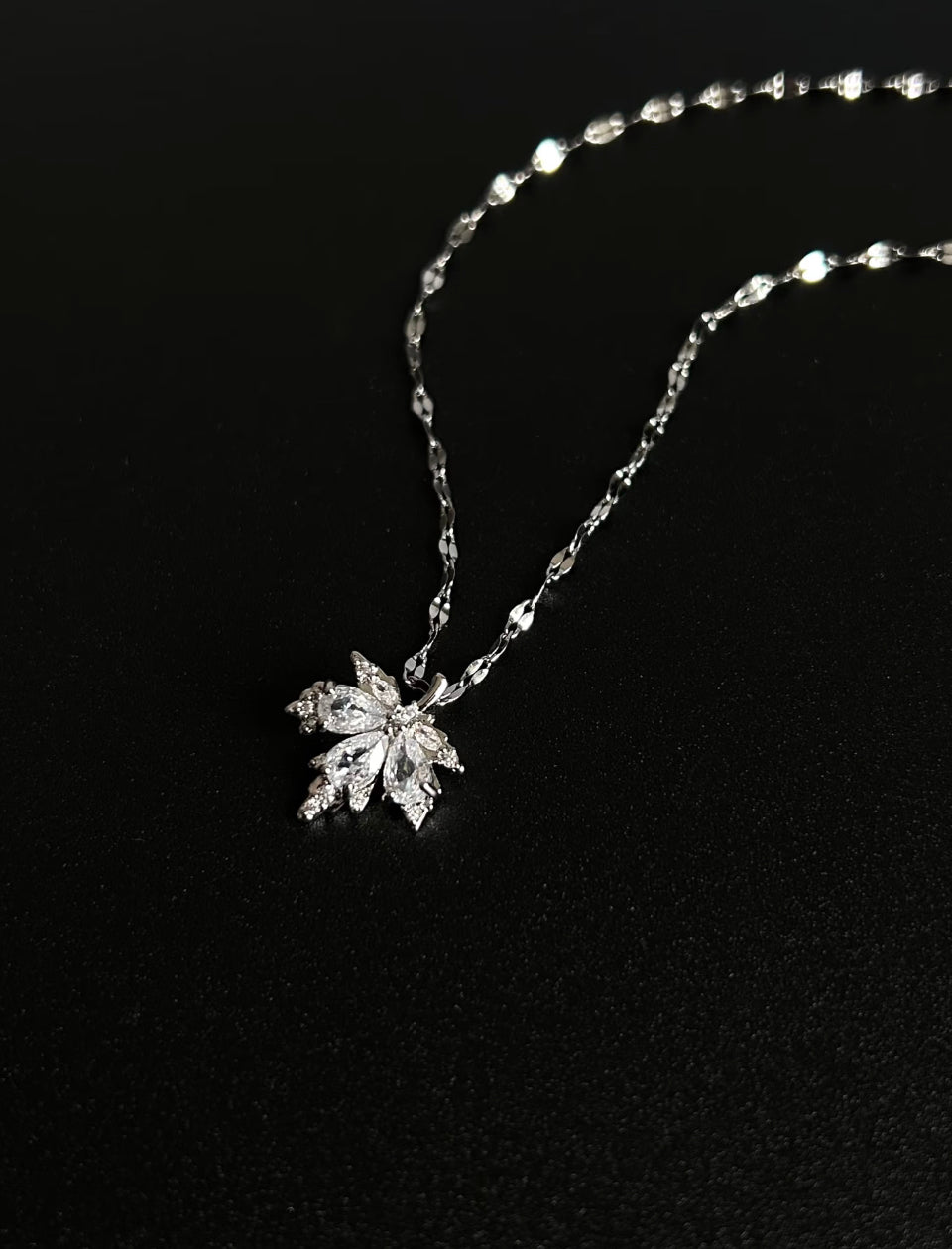 Silver Lavender Gradient Leaf Necklace