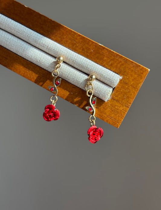 Red Rose Drop Earrings