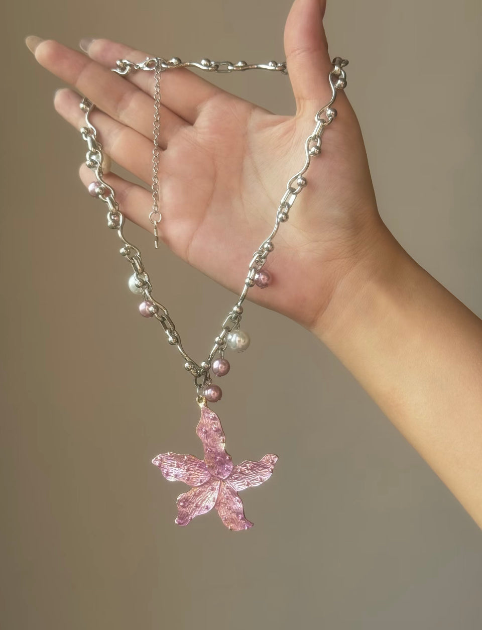 Pink Pearl Starfish Necklace