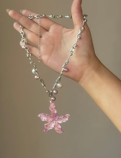 Pink Pearl Starfish Necklace