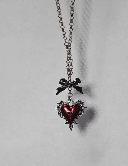 Red Sacred Heart Bow Necklace