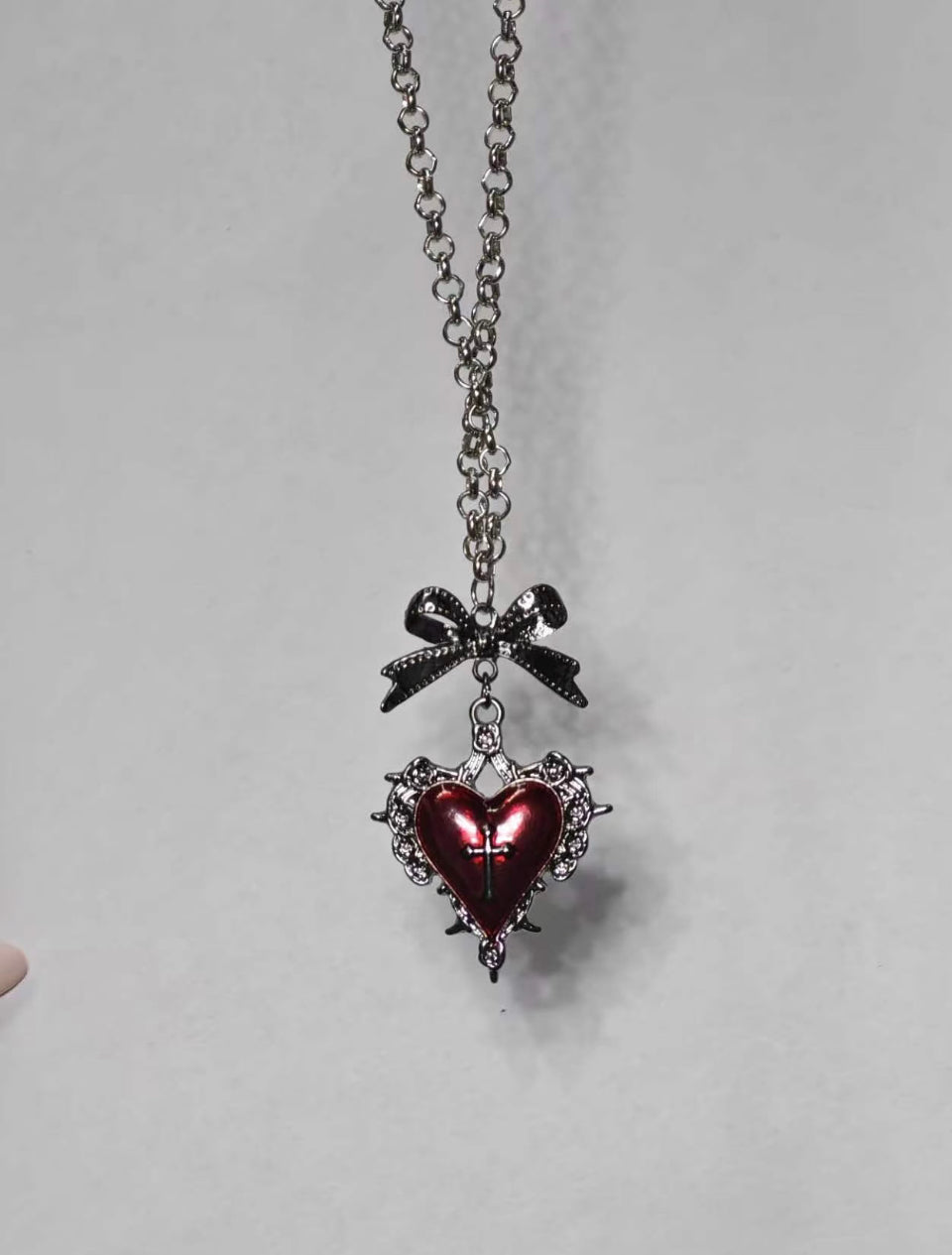 Red Sacred Heart Bow Necklace